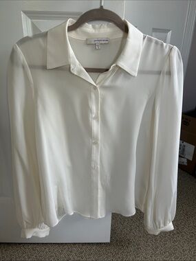 Lavender Brown Silk Ivory Button-Front Blouse